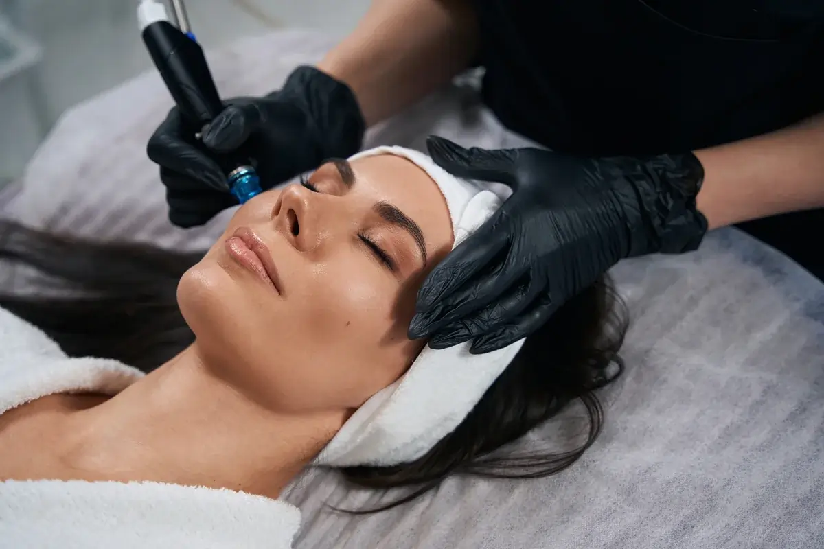 Woman receiving treatment with a professional HydraFacial wand for deep pore cleansing at Diamond Advanced Aesthetics
